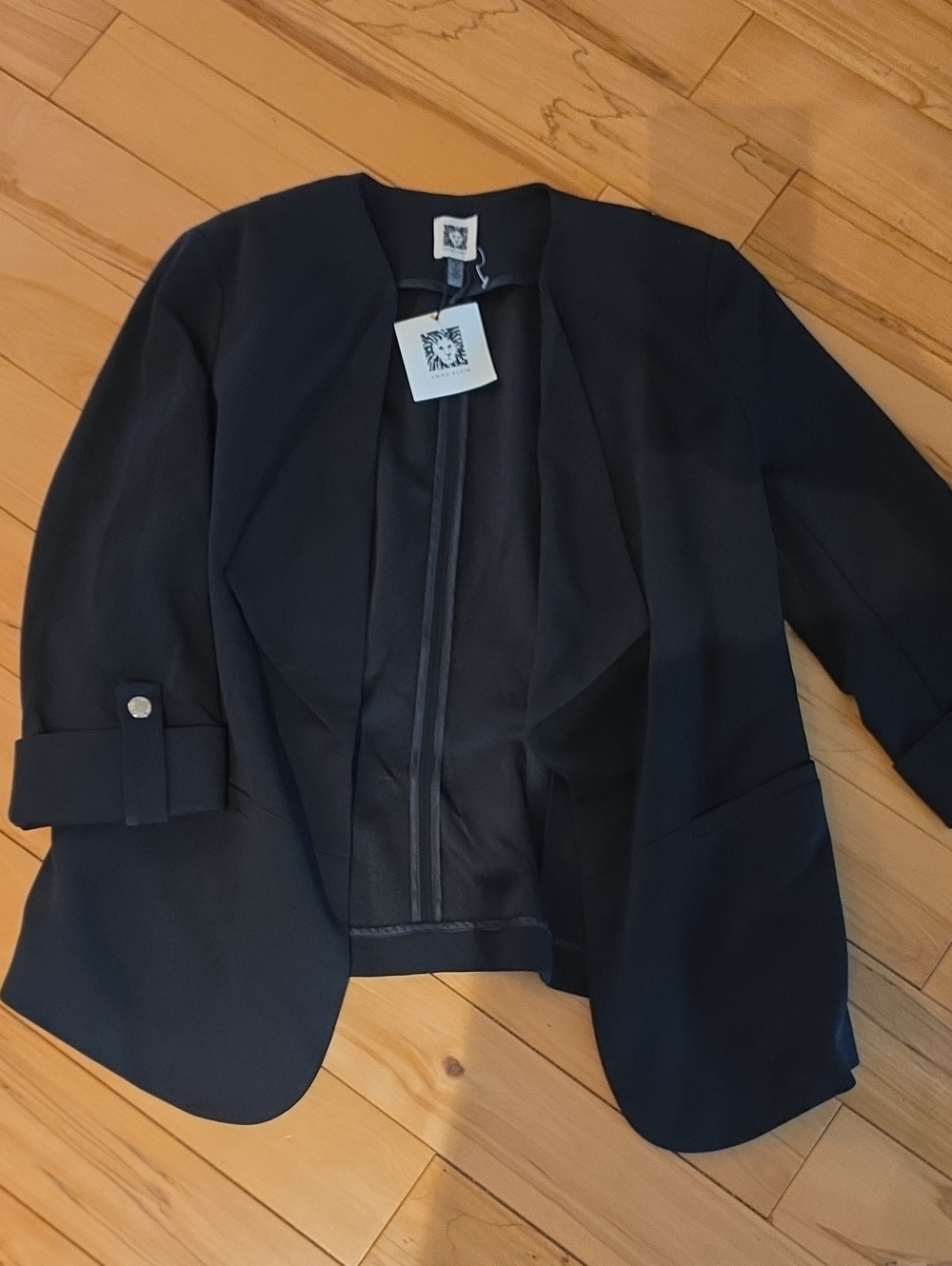 Anne Klein Black Open-Front Collarless Blazer